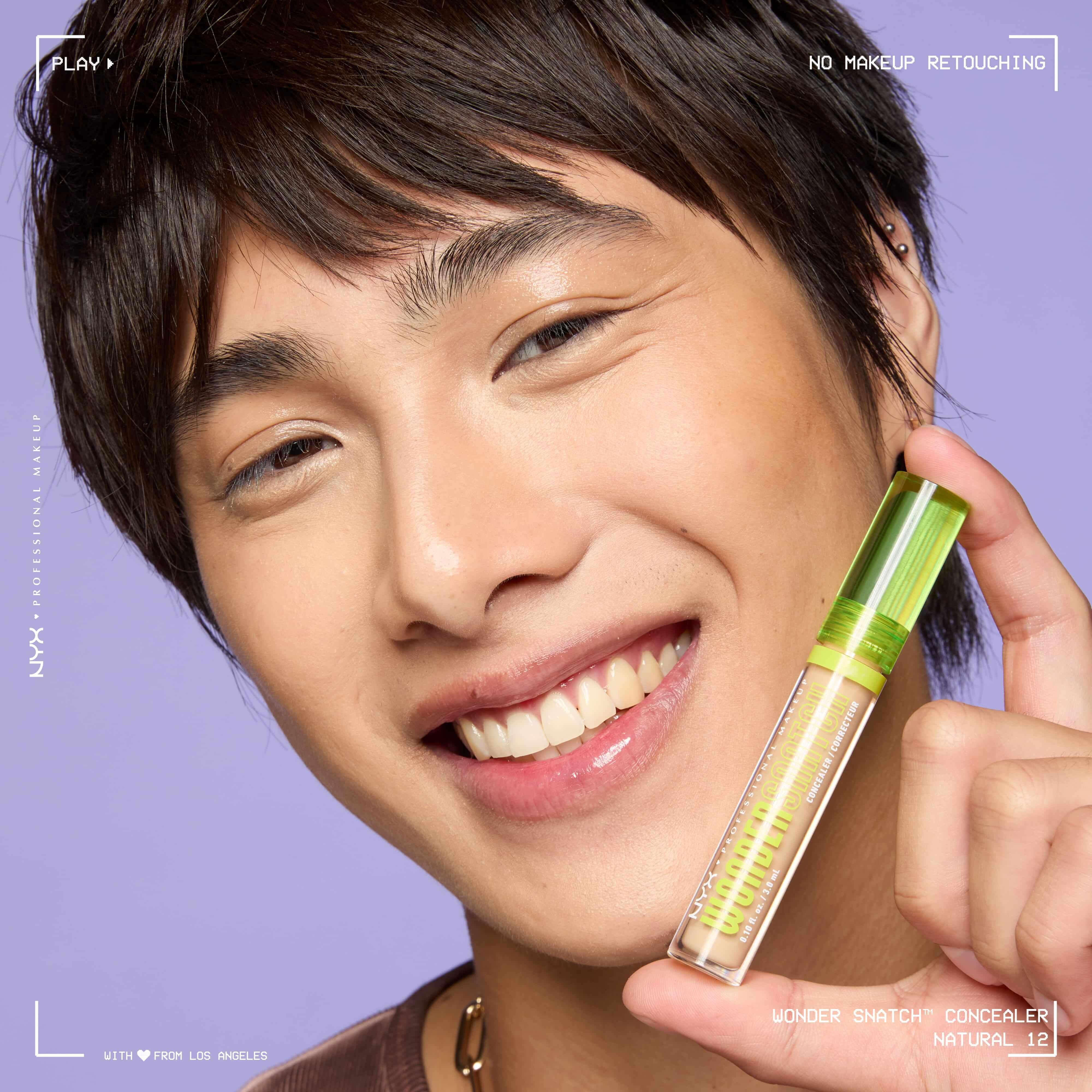 Close-up of model wearing Wonder Snatch(TM) Concealer, with brightened under-eyes, smooth-looking skin, and a natural finish.