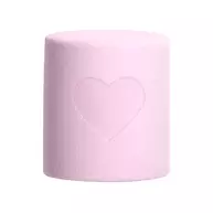 The Marshmellow Makeup Face Blender. A small pink sponge in the form of a cylinder with a carved out heart in the middle. 