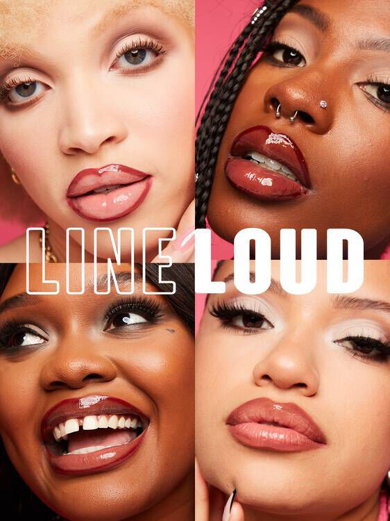 5 rectangular images of NYX Cosmetic models all wearing makeup from the Line Loud franchise.