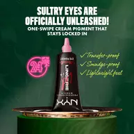 NYX Professional Makeup Party Animals Lid Lingerie Cream Eye Pigments displayed on a tray, highlighting transfer-proof, smudge-proof and lightweight wear.