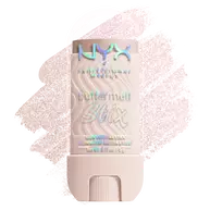 NYX Buttermelt Stix Glow Boosting Stick in shade Big Melt Energy, champagne shimmer swatch behind