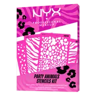 NYX Professional Makeup Party Animals Stencils Kit, closed pink package featuring animal-print stencil designs.
