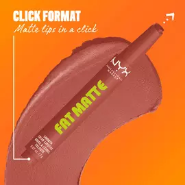 NYX Professional Makeup Fat Matte Smooth Color Lipstick in rose nude shade Rose Robe, showing the click-pen applicator format and shade swatch, highlighting easy, mess-free matte lipstick application.