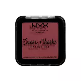 A closed container of Sweet Cheeks Creamy Powder Matte Blush by NYX Professional Makeup. 