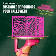 NYX Professional Makeup Party Animals Stencils Kit displayed open on a tray held by a model wearing a pink glove.