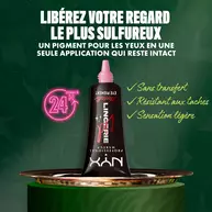 NYX Professional Makeup Party Animals Lid Lingerie Cream Eye Pigments displayed on a tray, highlighting transfer-proof, smudge-proof and lightweight wear.