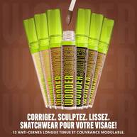 Sample of Wonder Snatch(TM) Concealer shades with text: "Conceal. Shape. Snatch. Snatchwear for your face! 23 longwear, buildable coverage concealers."