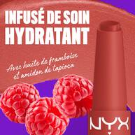 NYX Professional Makeup Fat Matte Smooth Color Lipstick infused with raspberry oil and tapioca powder for soft, smooth creamy matte lip color.