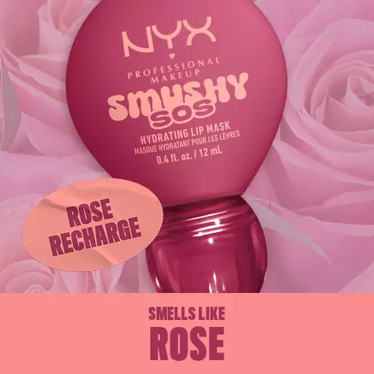 NYX Professional Makeup Smushy SOS Hydrating Lip Mask, Rose Recharge, rose scent