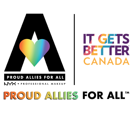  logos from the collaboration between NYX Proud Allies For All and the Lost Angeles LGBT Center