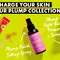 3 different products from the Plump collection on a lemon yellow background. This Is Juice Gloss, Plump Finish Setting Spray, and Plump Right Primer + Serum.