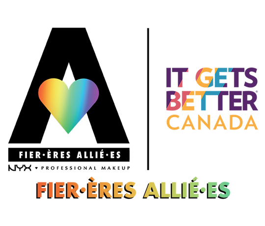  logos from the collaboration between NYX Proud Allies For All and the Lost Angeles LGBT Center
